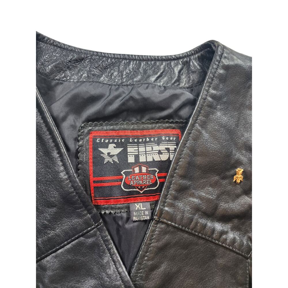 First Manufacturing Leather Vest XL Biker Motorcycle Club Riding Snap Taffeta - Picture 14 of 16